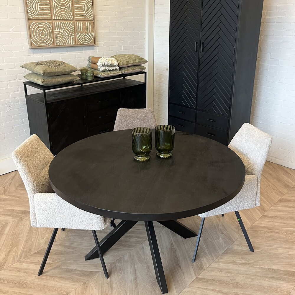 Eettafel Preto rond zwat mangohout 110 t/m 140cm