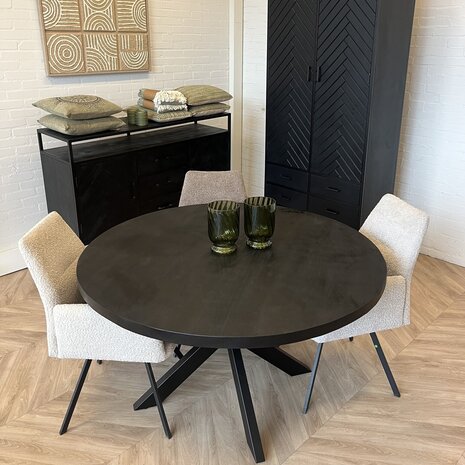 Eettafel Preto rond zwart Mangohout 110/120/130 cm Eettafel Preto rond zwart Mangohout 110/120/130 cm