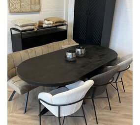 Eettafel Deens ovaal zwart mangohout matrixpoot Eettafel Deens ovaal zwart mangohout matrixpoot