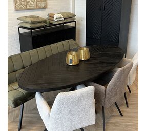 Ovale eettafel visgraat zwart mangohout Ovale eettafel visgraat zwart mangohout