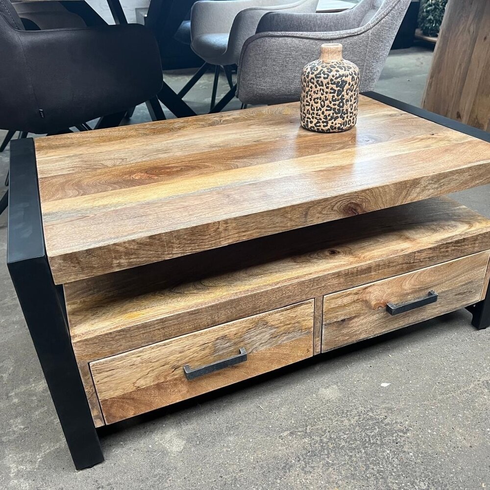 Salontafel met 2 lades mangohout naturel Britt Salontafel met 2 lades mangohout naturel Britt