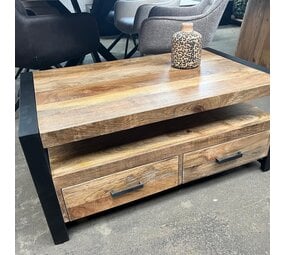 Salontafel met 2 lades mangohout naturel Britt - Leverbaar begin april