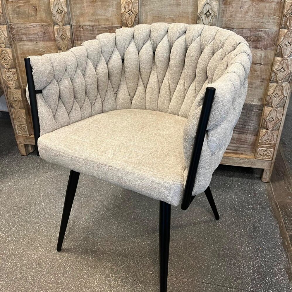 Eetkamerstoel Emma gevlochten stof Beige