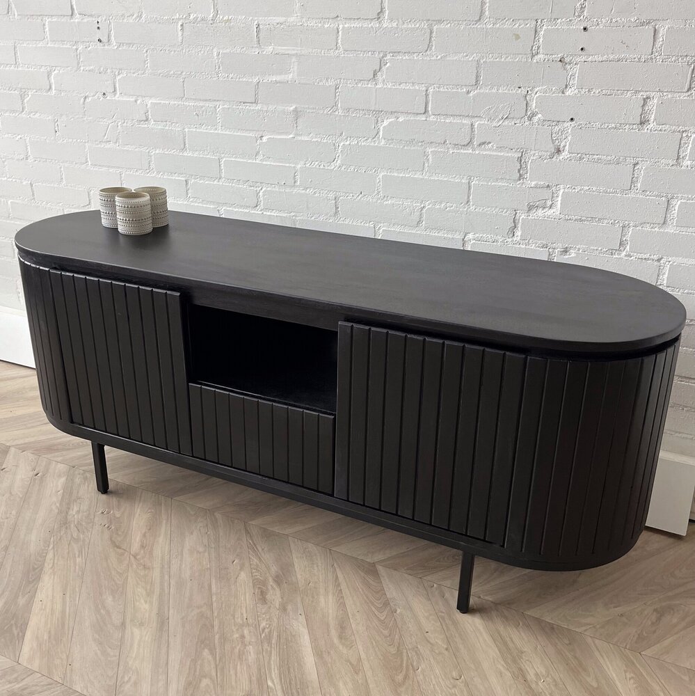 TV meubel Pedrera 140 zwart manghout ribbel