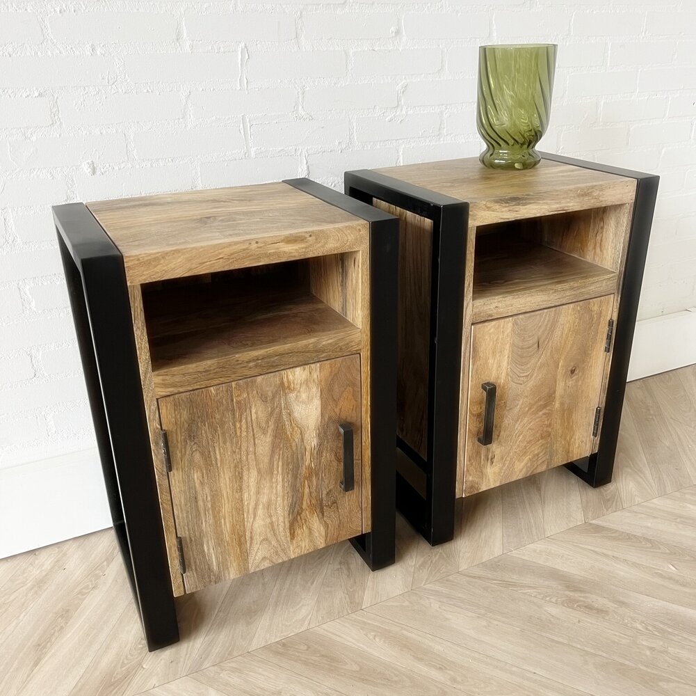 Nachtkastjes set van 2 - natural + deur L + R - Leverbaar medio februari