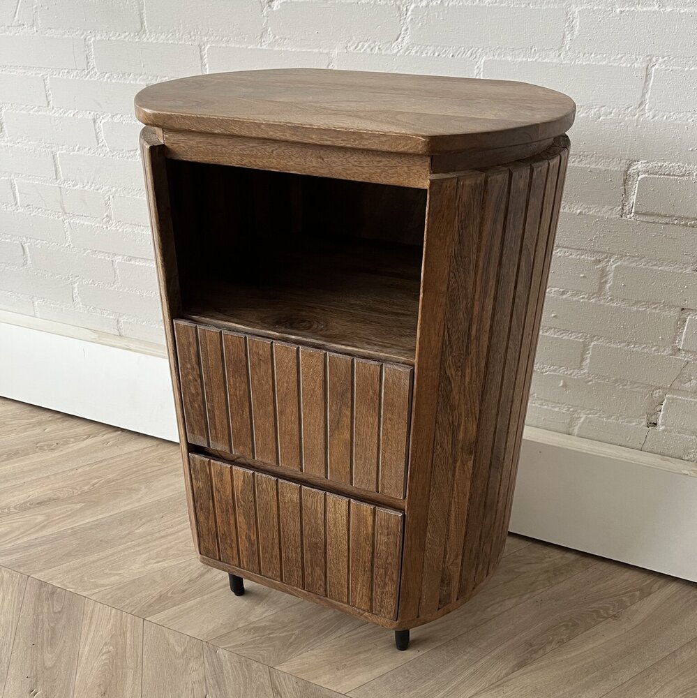 Nachtkast Pedrera  - 2 lades Retro mangohout ribbel