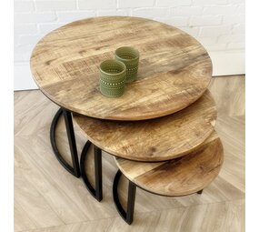 Salontafel set van 3 XL- natural mangohout Salontafel set van 3 XL- natural mangohout