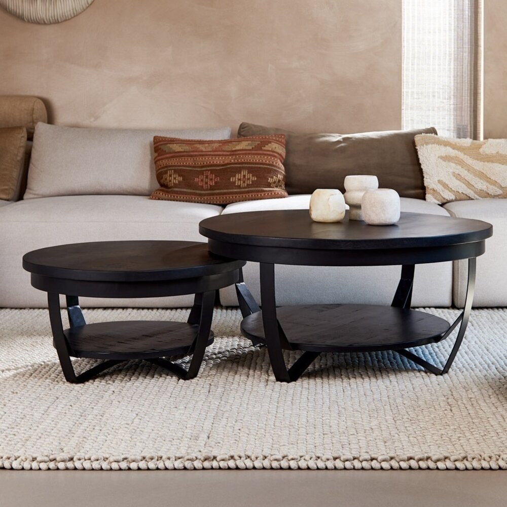 Salontafel Paras Ø90 cm zwart mangohout Salontafel Paras Ø90 cm zwart mangohout