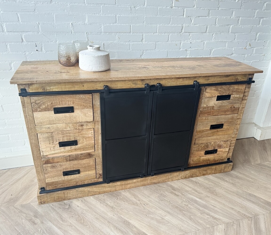 Dressoir Bilbao/ Lotte mangohout metaal zwart 160 cm