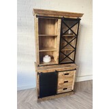 Buffetkast Bilbao 100 cm | Mangohout | Industriële kast met zwart metalen deuren