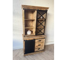 Buffetkast Bilbao 100 cm | Mangohout | Industriële kast met zwart metalen deuren