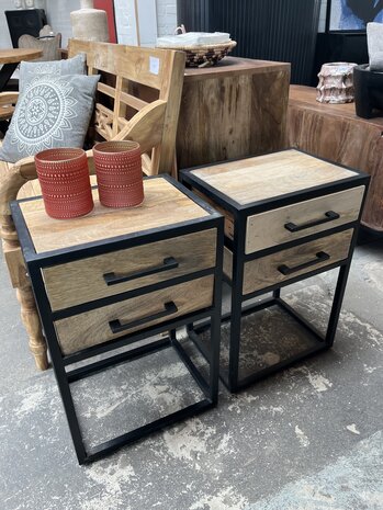 Nachtkastje Dallas - set van 2 mangohout metaal zwart