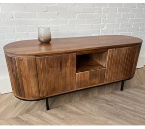 TV meubel Pedrera retro 1 lade mangohout ribbel TV meubel Pedrera retro 1 lade mangohout ribbel