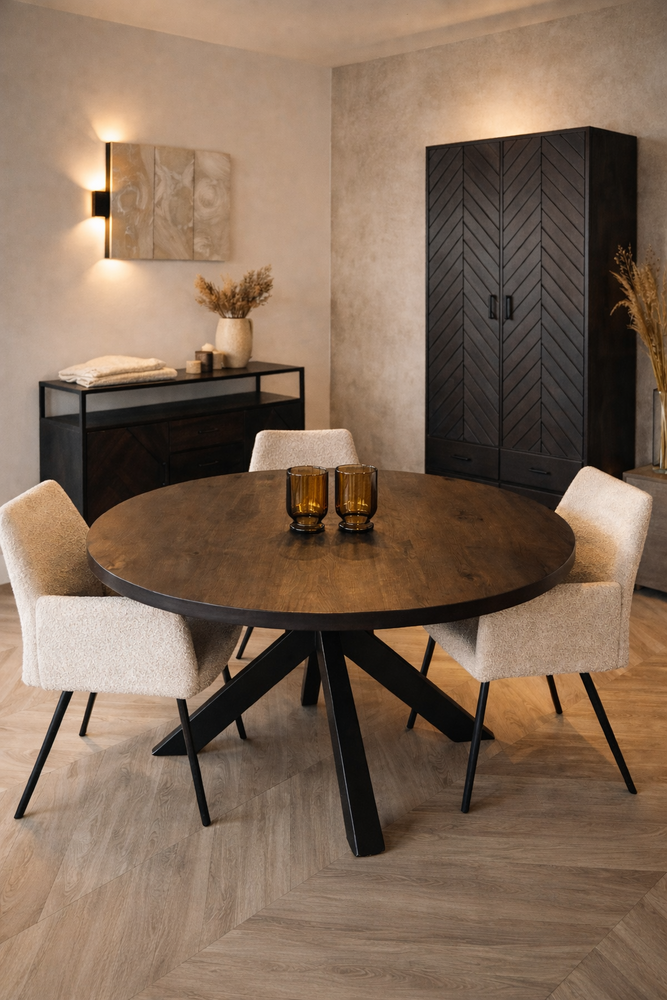 Eettafel Preto rond zwat mangohout 110 t/m 140cm