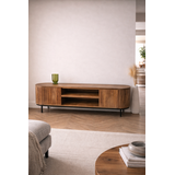 TV Meubel Pedrera mangohout ribbel 210 cm - open vak TV Meubel Pedrera mangohout ribbel 210 cm - open vak
