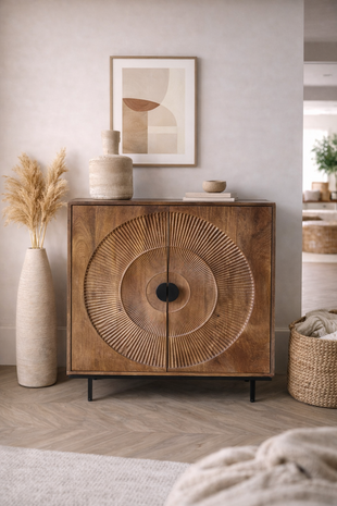 Dressoir Altea carved 80 cm mangohout moreno  - Leverbaar maart