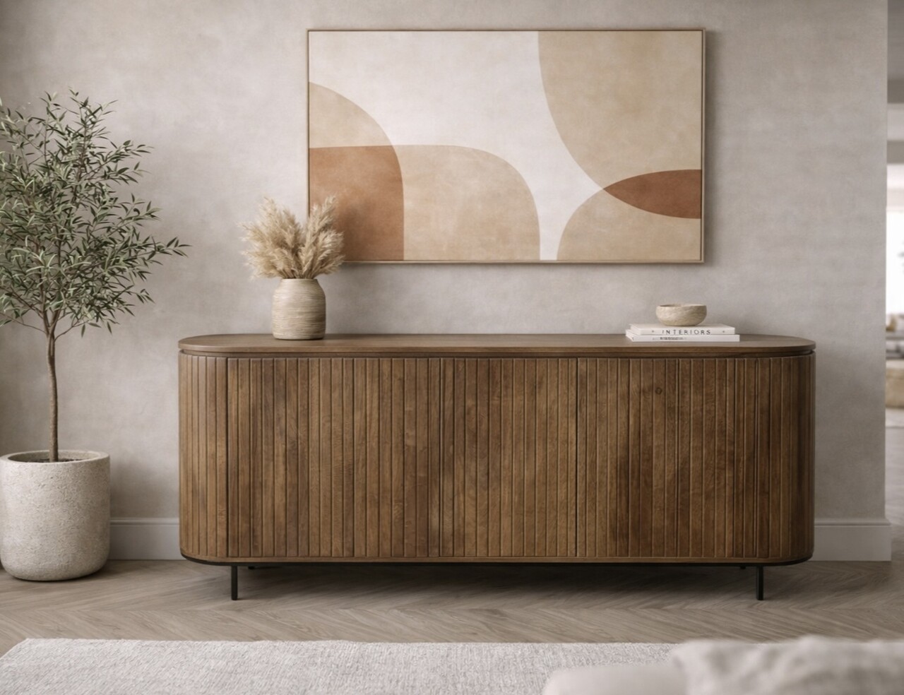 Dressoir Pedrera  retro 210 cm mangohout ribbel - Leverbaar medio juli