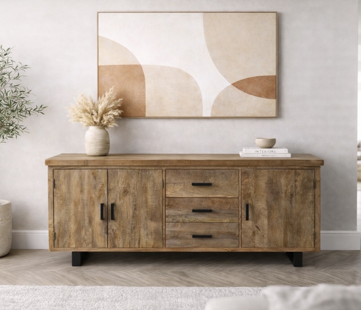 Dressoir Madrid 200 cm mangohout metaal zwart - Leverbaar medio april Dressoir Madrid 200 cm mangohout metaal zwart - Leverbaar medio april