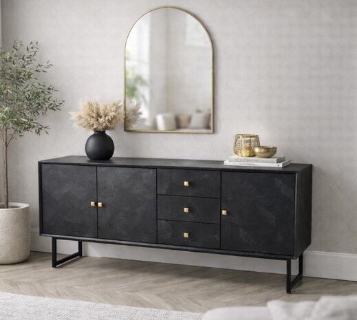 Dressoir Preto 3 lades / 3 deuren mangohout zwart