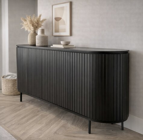 Dressoir Pedrera zwart mangohout ribbel - 3 afmetingen