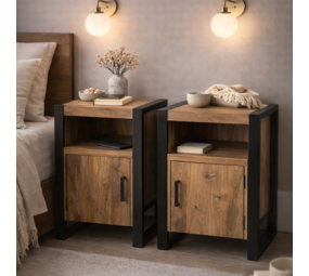 Nachtkastjes set van 2 - natural + deur L + R  - Leverbaar medio februari