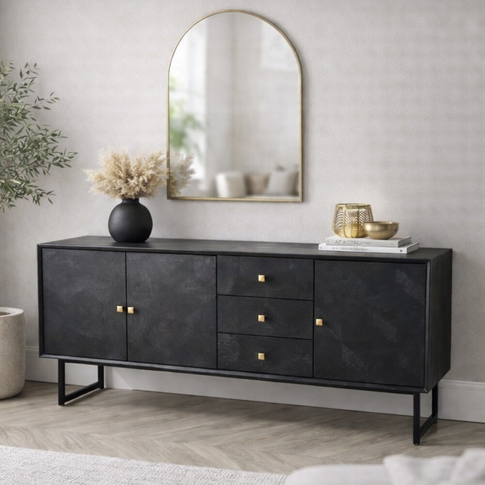 Dressoir Preto 3 lades / 3 deuren mangohout zwart