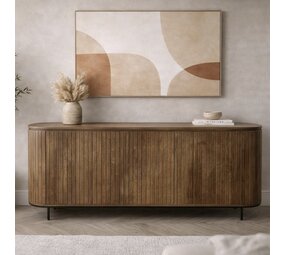 Dressoir Pedrera 210 cm retro mangohout ribbel - Leverbaar medio juni