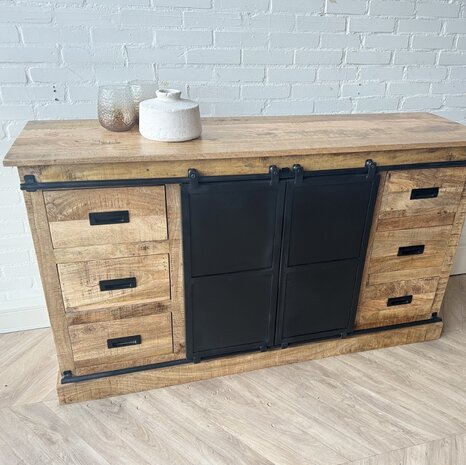 Dressoir Bilbao mangohout metaal zwart 160 cm