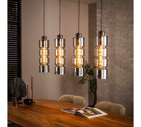 Portland Hanglamp Cylinder Glass 4-lichts / Artic zwart