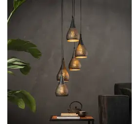 Portland Hanglamp Punch getrapt 5-lichts / Zwart bruin