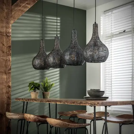 Portland Hanglamp Armor Cone 4-lichts / Zwart bruin