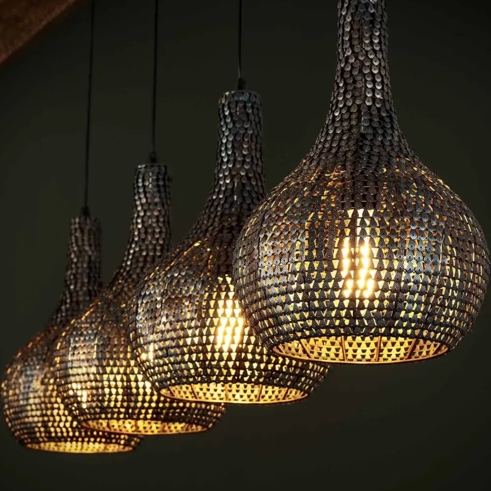 Portland Hanglamp Armor Cone 4-lichts / Zwart bruin