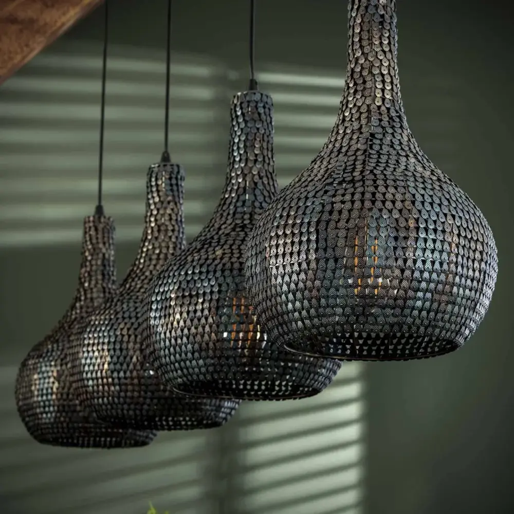 Portland Hanglamp Armor Cone 4-lichts / Zwart bruin