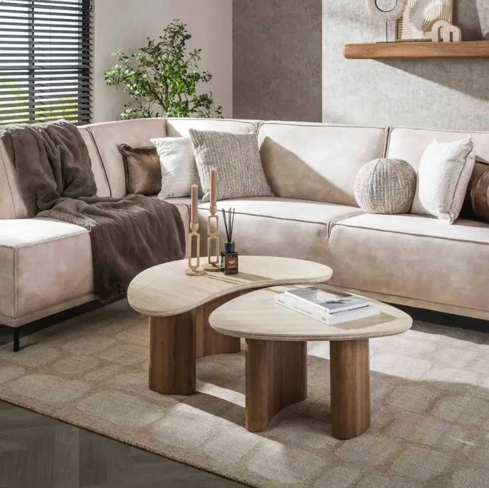 Portland Salontafel Romano organisch set van 2 / Keramiek travertin
