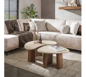 Portland Salontafel Romano organisch set van 2 / Keramiek travertin