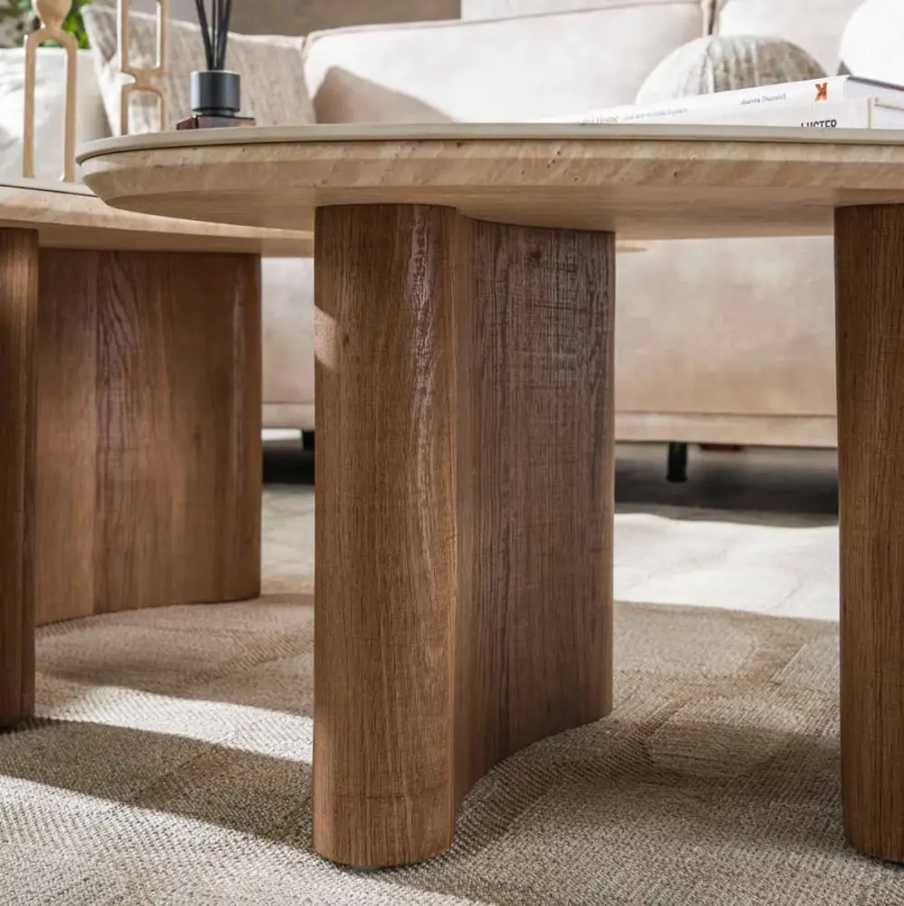 Portland Salontafel Romano organisch set van 2 / Keramiek travertin