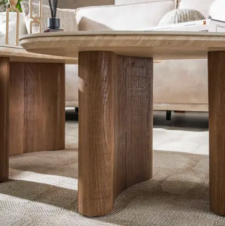 Portland Salontafel Romano organisch set van 2 / Keramiek travertin