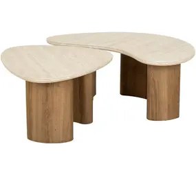 Portland Salontafel Romano organisch set van 2 / Keramiek travertin
