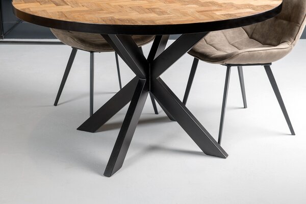 Livingfurn Ronde eettafel 130cm Accent | visgraat teakhout