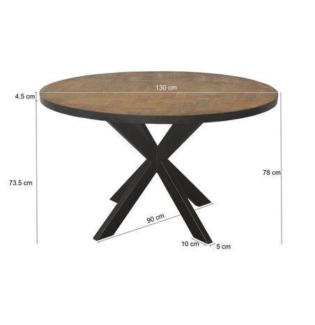 Livingfurn Ronde eettafel 130cm Accent | visgraat teakhout