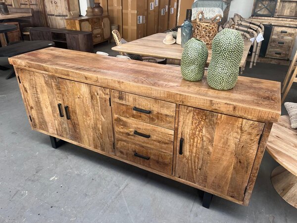 Dressoir Madrid 200 cm mangohout metaal zwart