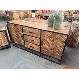 Dressoir  mangohout visgraat frame metaal zwart
