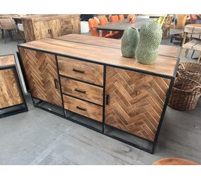 Dressoir  mangohout visgraat frame metaal zwart