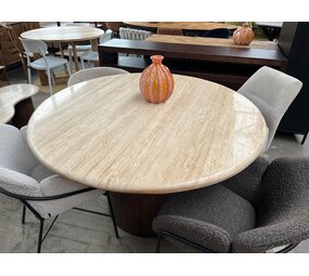 Livingfurn Ronde eettafel marmer beige conische poot bruin