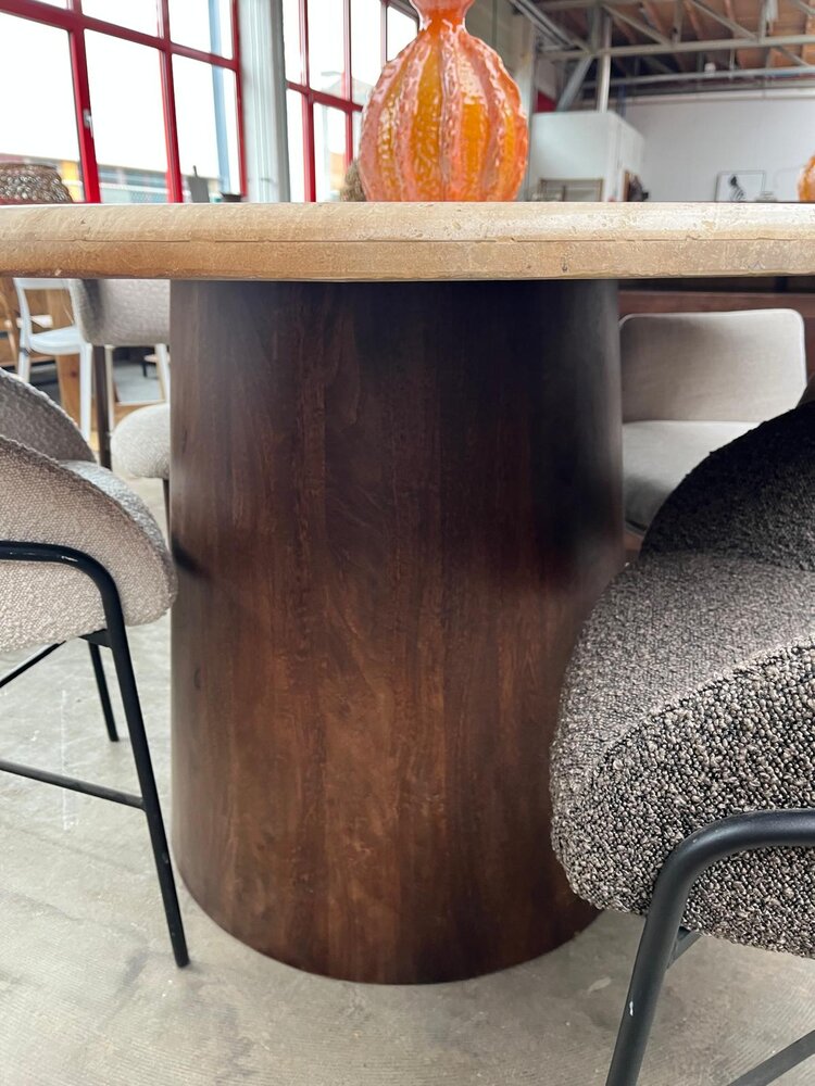 Livingfurn Ronde eettafel marmer beige conische poot bruin