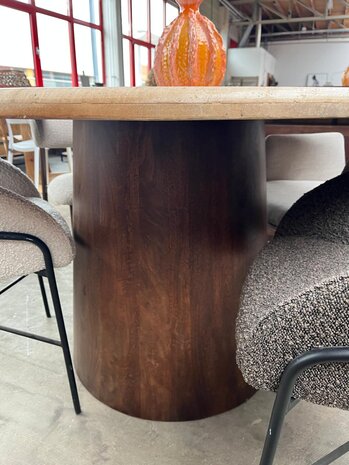 Livingfurn Ronde eettafel marmer beige conische poot bruin