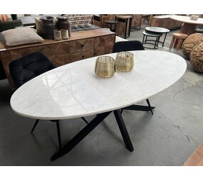 Livingfurn Eettafel ovaal Wit marmer
