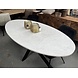 Livingfurn Eettafel ovaal wit marmer Jacky matrix zwart