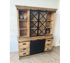 Kast Bilbao/ Lotte 200 cm Mangohout + metaal zwart Kast Bilbao/ Lotte 200 cm Mangohout + metaal zwart