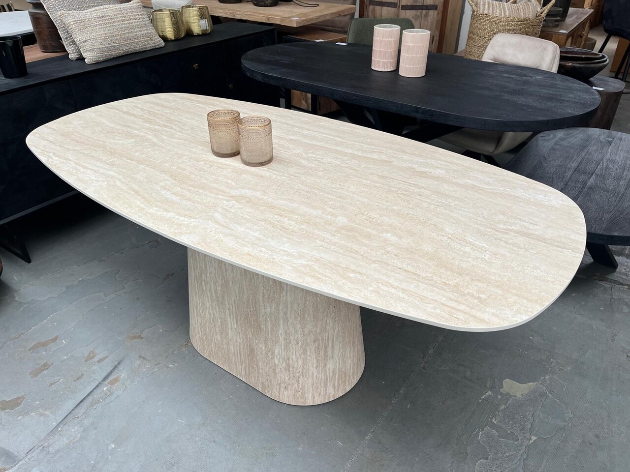 Eettafel Centro deens ovaal 180cm / Keramiek travertin